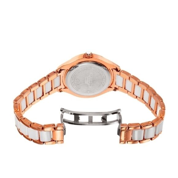 Women's Watch Akribos XXIV Diamond Oyster Quartz Rose Gold Swarovski Crystals - Picture 2 of 5